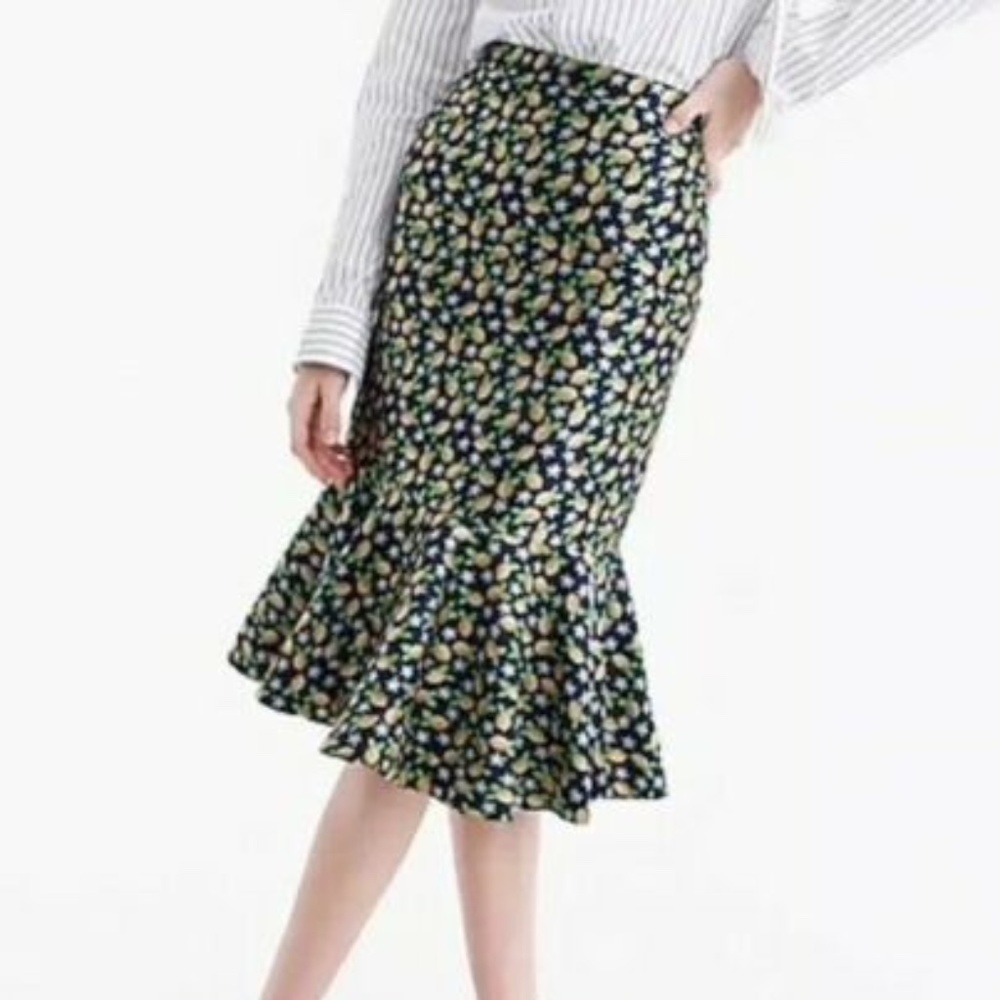 J. Crew Factory Navy Floral Ruffle-Hem Pencil Skirt